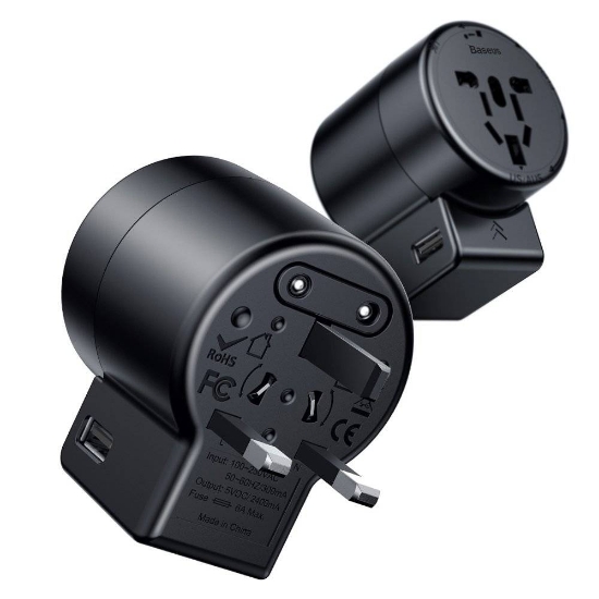 صورة شاحن السفر العالمي  باسيوسRotation Type Universal Charger- أسود.