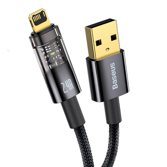 صورة كابل شحن من بيسوس USB إلى iPhone 2.4A - طول 2 متر - أسود