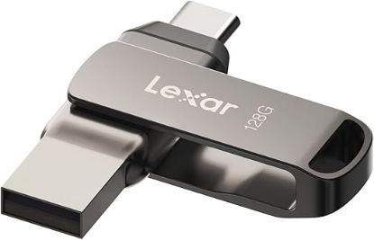 صورة ذاكرة فلاش ميموري جامب درايف مزدوجة D400 سعة 128 جيجابايت بمنفذ USB 3.1 نوع C ونوع A من ليكسار، سرعة قراءة حتى 130 ميجابايت/ثانية