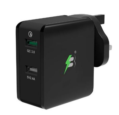 صورة شاحن حائط سريع سبارك بيري بمنفذين باللون الأسود